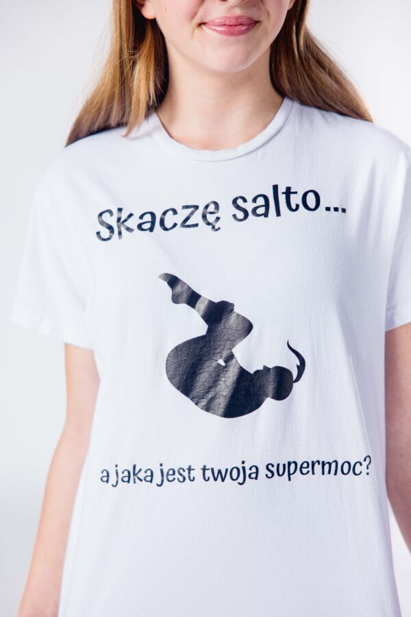 Biały Akro T-Shirt "Skaczę Salto"